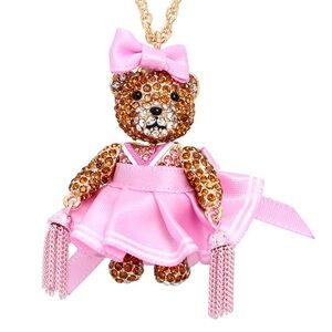 New Betsey Johnson Faux Stone Cheerleader Bear Pendant Necklace